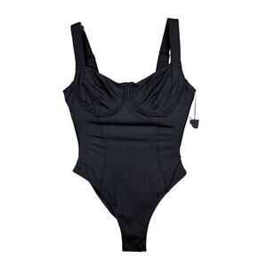 TA3 Hi Cut Lifty Black One-Piece Corset Lace-Up Underwire XS D/DD Cup